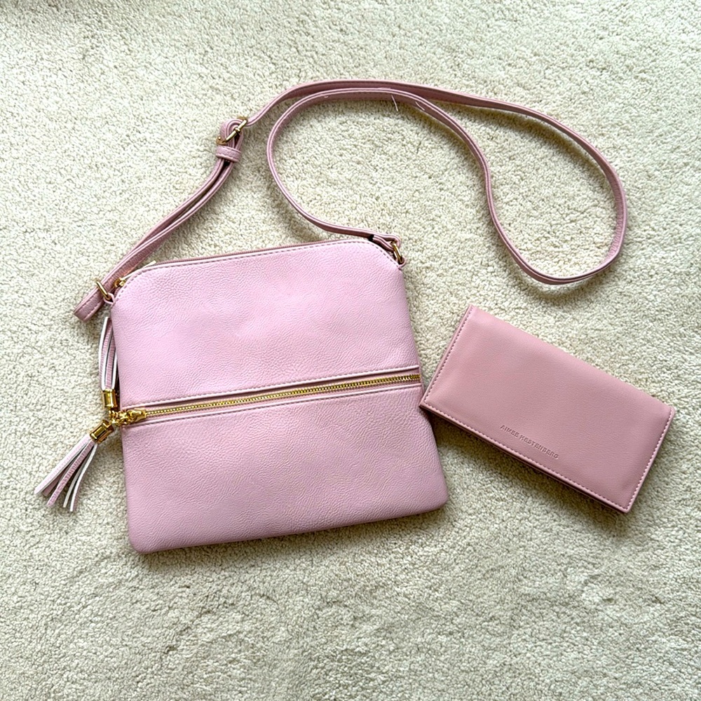 Pink cross body purse and wallet bundle